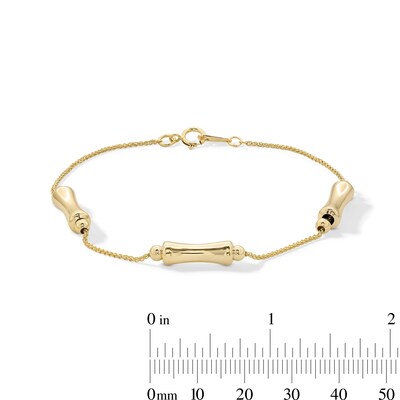 10K Solid Gold Bamboo Station Wheat Chain Bracelet - 7.5"