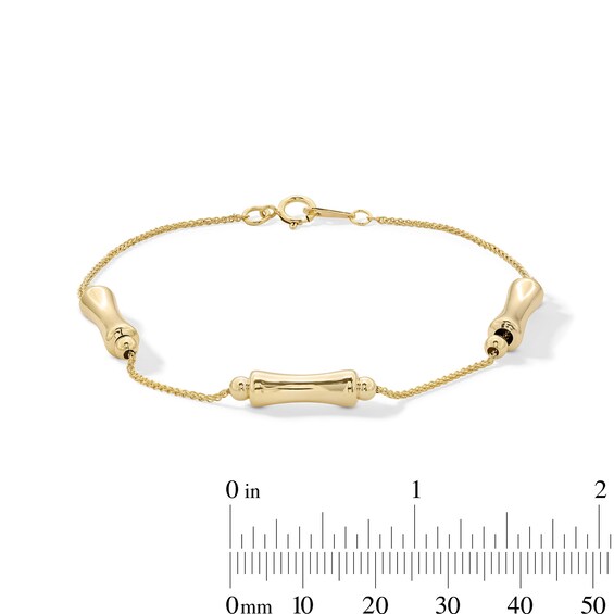 10K Solid Gold Bamboo Station Wheat Chain Bracelet - 7.5"