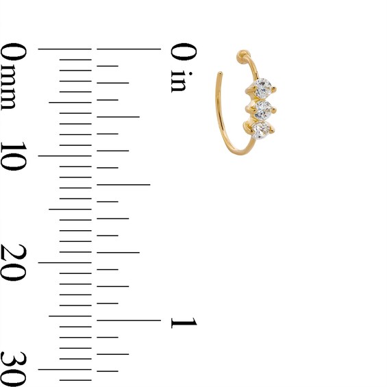 14K Solid Gold CZ Three Stone Nose Hoop - 24G 5/16"