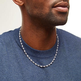 Sterling Silver Diamond-Cut Twisted Herringbone Chain - 20"