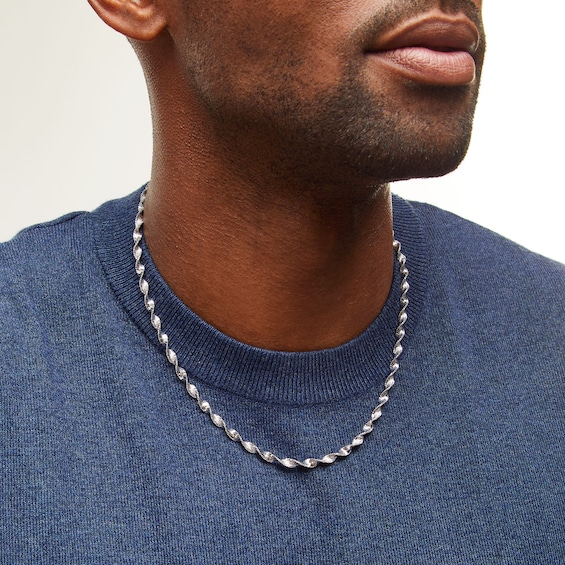 Sterling Silver Diamond-Cut Twisted Herringbone Chain - 20"