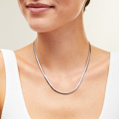 Sterling Silver Diamond-Cut Oval Snake Chain Made in Italy - 18"
