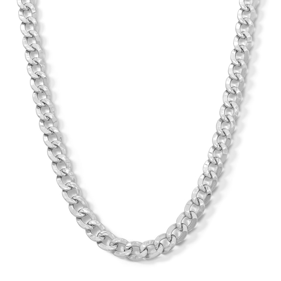 Sterling Silver Diamond-Cut Hammered Curb Chain Made in Italy - 22"