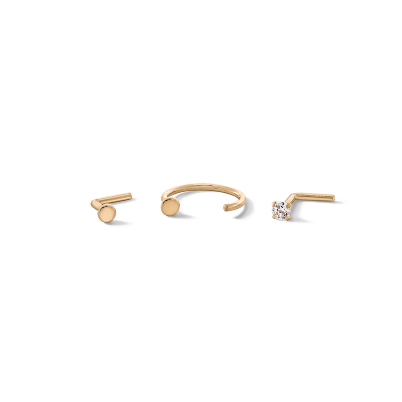 Main Image 1 of 14K Semi-Solid Gold CZ Three Piece Nose Stud Set - 20G