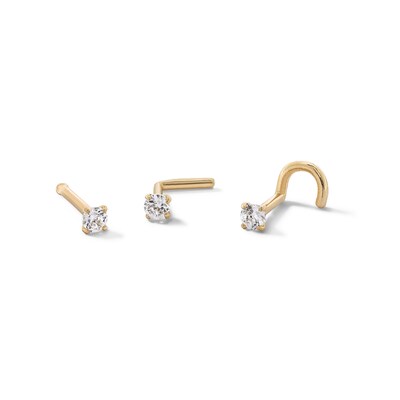 14K Semi-Solid Gold CZ Nose Stud Set - 20G