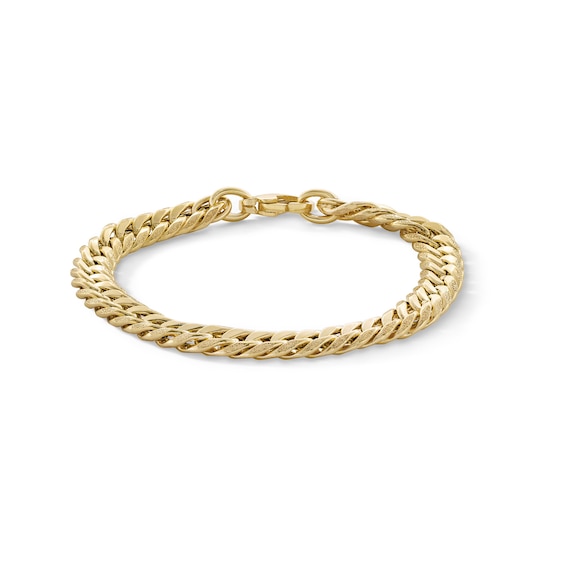 10K Hollow Gold Diamond-Cut Cuban Grumetta Chain Bracelet Made in Italy - 7.5"