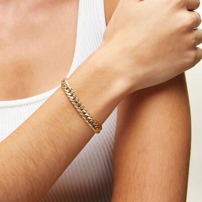 ​​​​​​​10K Hollow Gold Diamond-Cut Cuban Grumetta Chain Bracelet Made in Italy - 7.5"