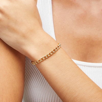 10K Hollow Gold Square Open Curb Chain Bracelet Made in Italy - 7.5"