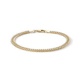 10K Hollow Gold Diamond-Cut Double Curb Chain Bracelet Made in Italy - 7.5"