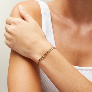 10K Hollow Gold Diamond-Cut Double Curb Chain Bracelet Made in Italy - 7.5"