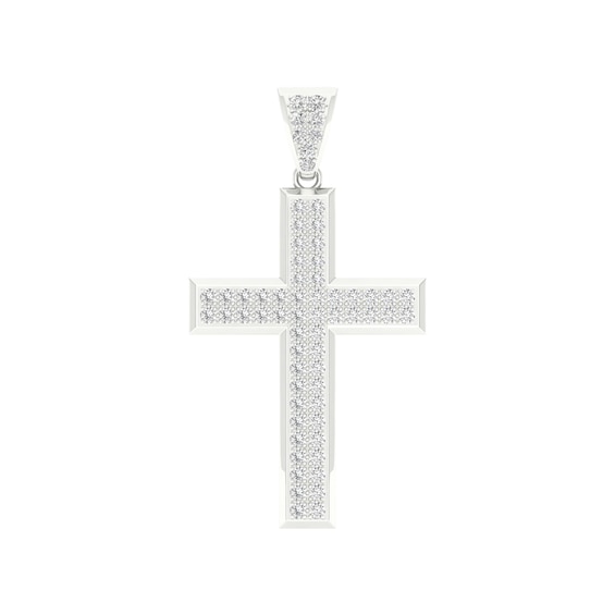 10K White Gold 1 CT. T.W. Lab-Grown Diamond Cross Necklace Charm