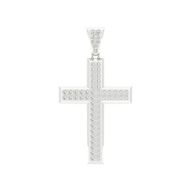 10K White Gold 1 CT. T.W. Lab-Grown Diamond Cross Necklace Charm