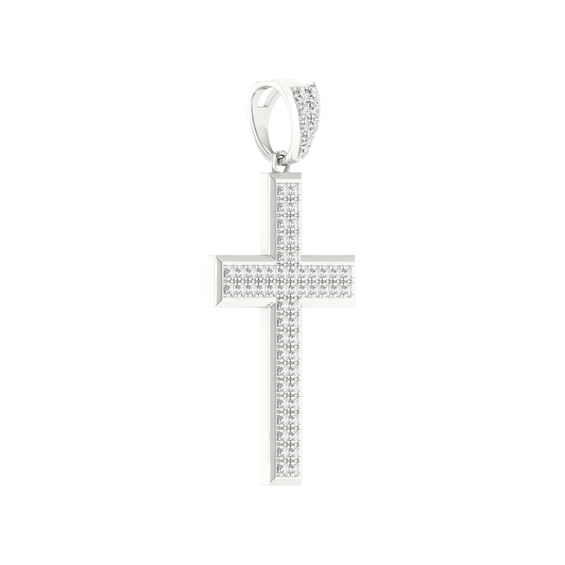 10K White Gold 1 CT. T.W. Lab-Grown Diamond Cross Necklace Charm