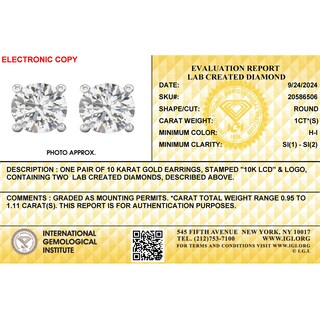 10K Solid White Gold CT. T.W. Lab-Grown Diamond Studs