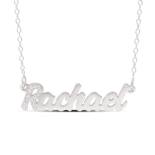 Sterling Silver Simulated Sapphire Nameplate Rolo Necklace - 18"