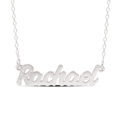Sterling Silver Simulated Sapphire Nameplate Rolo Necklace - 18"