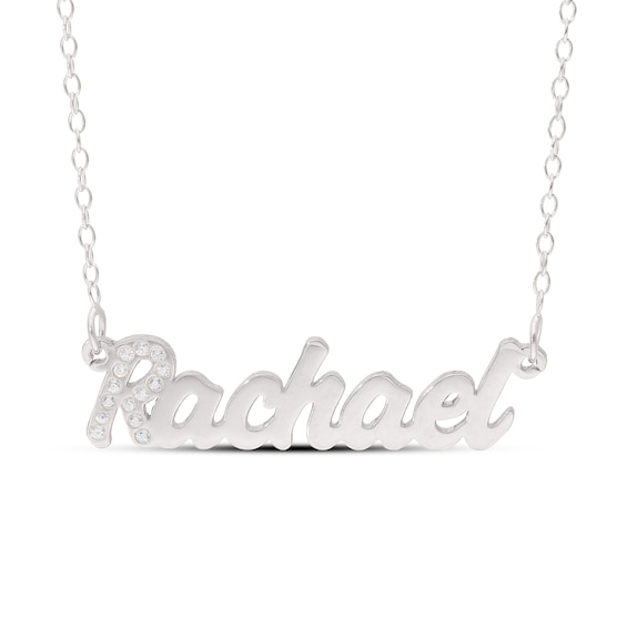 Sterling Silver Simulated Sapphire Nameplate Rolo Necklace - 18"