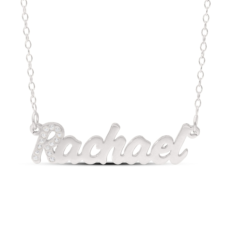 Sterling Silver Simulated Sapphire Nameplate Rolo Necklace - 18"