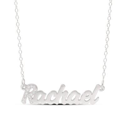 Sterling Silver Simulated Sapphire Nameplate Rolo Necklace - 18"