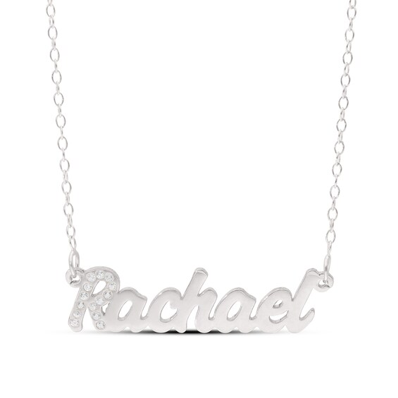 Sterling Silver Simulated Sapphire Nameplate Rolo Necklace - 18"