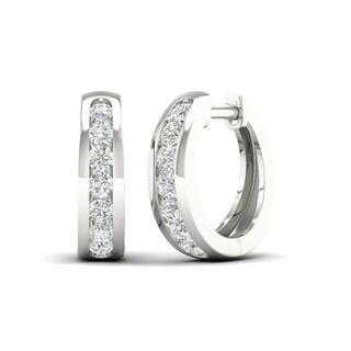 10K White Gold 1/2 CT. T.W. Lab-Grown Diamond Channel Set Huggie Hoops