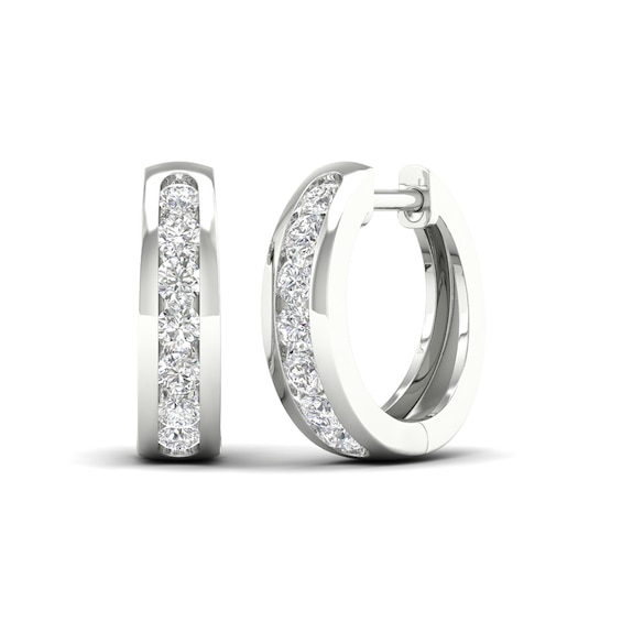 10K White Gold 1/2 CT. T.W. Lab-Grown Diamond Channel Set Huggie Hoops