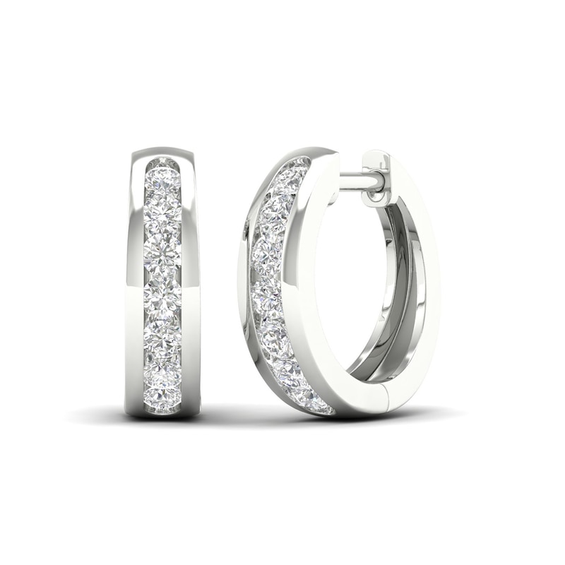 10K White Gold 1/2 CT. T.W. Lab-Grown Diamond Channel Set Huggie Hoops