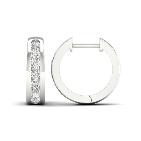 10K White Gold 1/2 CT. T.W. Lab-Grown Diamond Channel Set Huggie Hoops