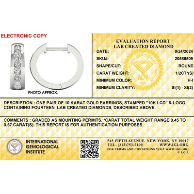 10K White Gold 1/2 CT. T.W. Lab-Grown Diamond Channel Set Huggie Hoops