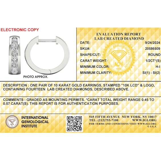 10K White Gold 1/2 CT. T.W. Lab-Grown Diamond Channel Set Huggie Hoops