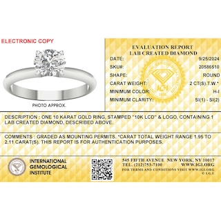 10K White Gold CT. T.W. Lab-Grown Diamond Solitaire Ring