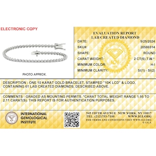 10K Solid White Gold CT. T.W. Lab-Grown Diamond Tennis Bracelet