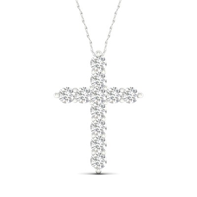 10K White Gold 1 CT. T.W. Lab-Grown Diamond Medium Cross Pendant - 16" + 2"