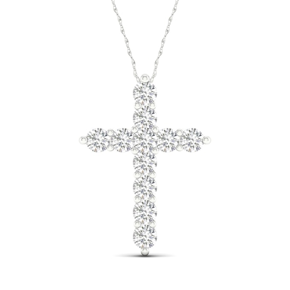 10K White Gold 1 CT. T.W. Lab-Grown Diamond Medium Cross Pendant - 16" + 2"