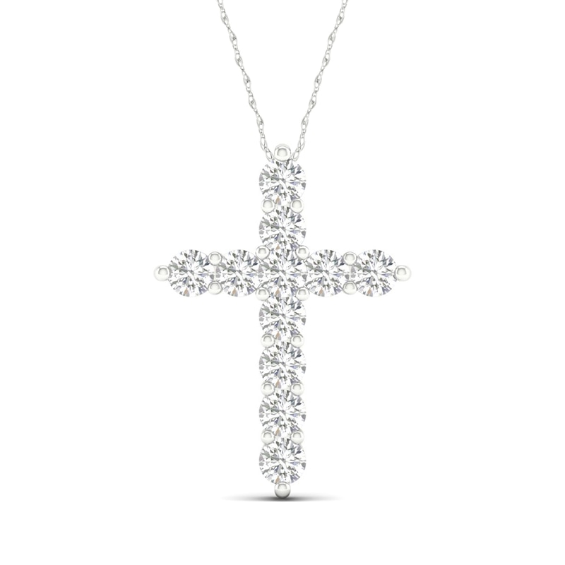 10K White Gold 1 CT. T.W. Lab-Grown Diamond Medium Cross Pendant - 16" + 2"