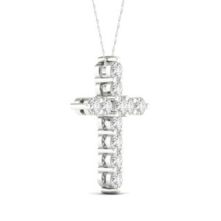 10K White Gold 1 CT. T.W. Lab-Grown Diamond Medium Cross Pendant - 16" + 2"