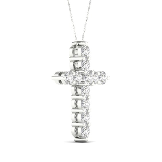 10K White Gold 1 CT. T.W. Lab-Grown Diamond Medium Cross Pendant - 16" + 2"