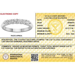 10K Solid White Gold 1/ CT. T.W. Lab-Grown Diamond Five Stone Ring