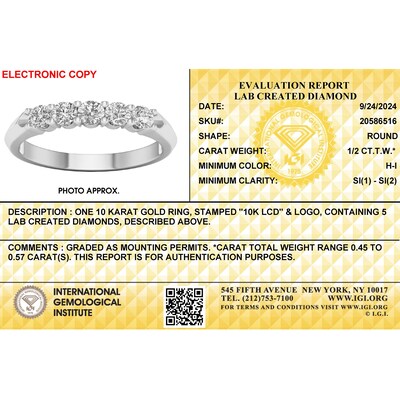 10K Solid White Gold 1/ CT. T.W. Lab-Grown Diamond Five Stone Ring