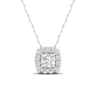 10K White Gold 1/4 CT. T.W. Lab-Grown Diamond Halo Cube Necklace - 18"