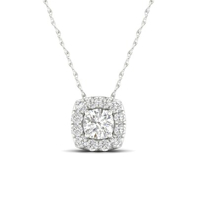 10K White Gold 1/4 CT. T.W. Lab-Grown Diamond Halo Cube Necklace - 18"