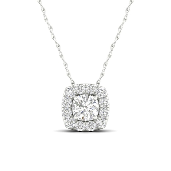 10K White Gold 1/4 CT. T.W. Lab-Grown Diamond Halo Cube Necklace - 18"