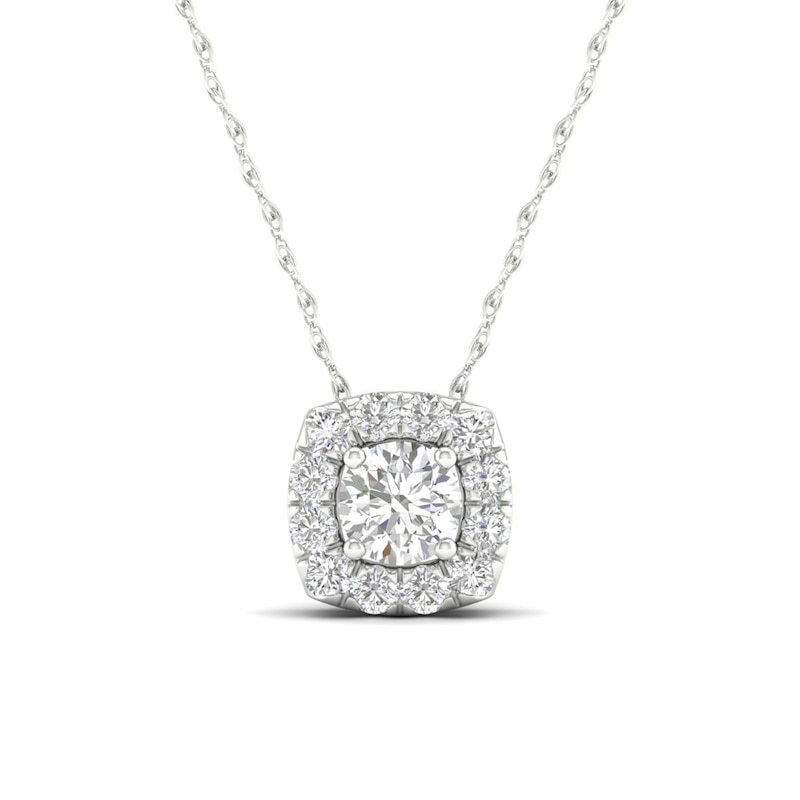 10K White Gold 1/4 CT. T.W. Lab-Grown Diamond Halo Cube Necklace - 18"