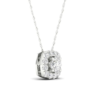 10K White Gold 1/4 CT. T.W. Lab-Grown Diamond Halo Cube Necklace - 18"