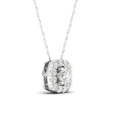 10K White Gold 1/4 CT. T.W. Lab-Grown Diamond Halo Cube Necklace - 18"