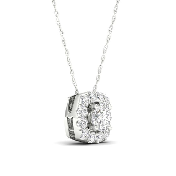 10K White Gold 1/4 CT. T.W. Lab-Grown Diamond Halo Cube Necklace - 18"