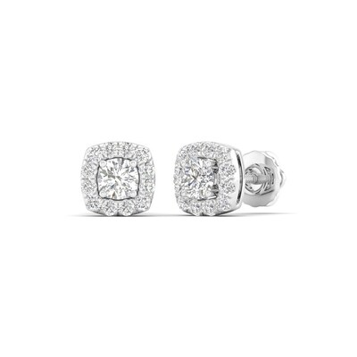 10K Solid White Gold 1/2 CT. T.W. Lab-Grown Diamond Small Halo Studs