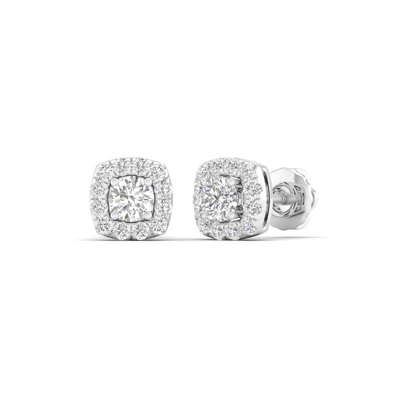 10K Solid White Gold 1/2 CT. T.W. Lab-Grown Diamond Small Halo Studs