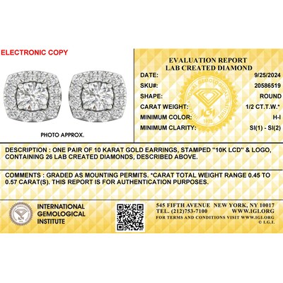 10K Solid White Gold 1/2 CT. T.W. Lab-Grown Diamond Small Halo Studs