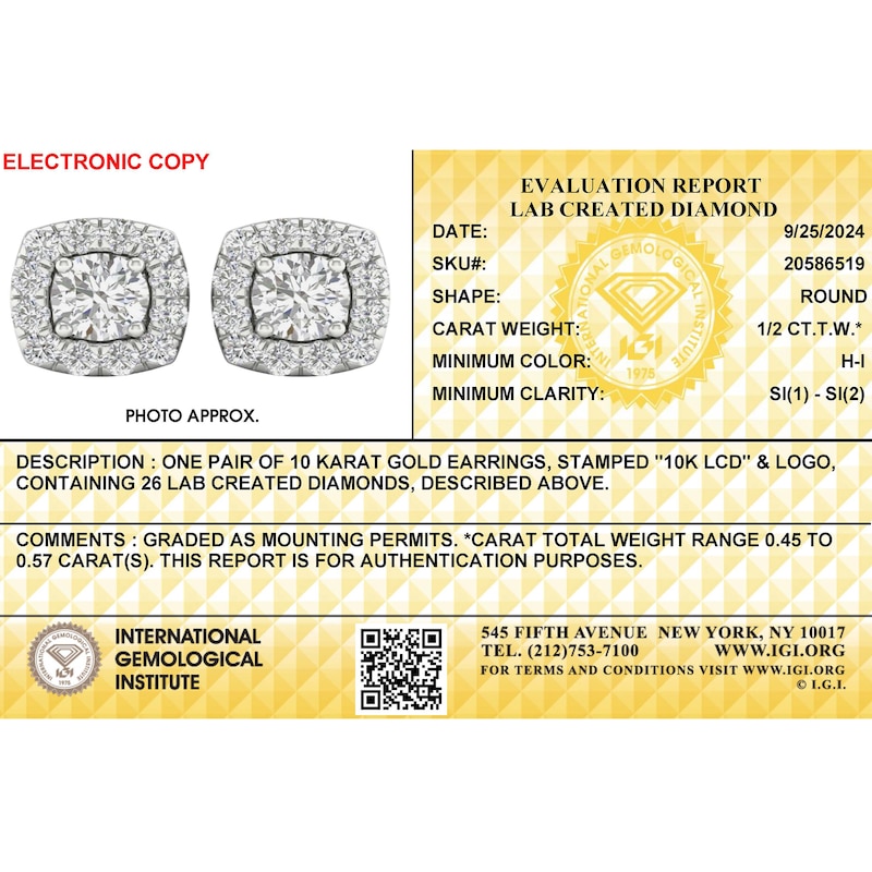 Main Image 2 of 10K Solid White Gold 1/2 CT. T.W. Lab-Grown Diamond Small Halo Studs